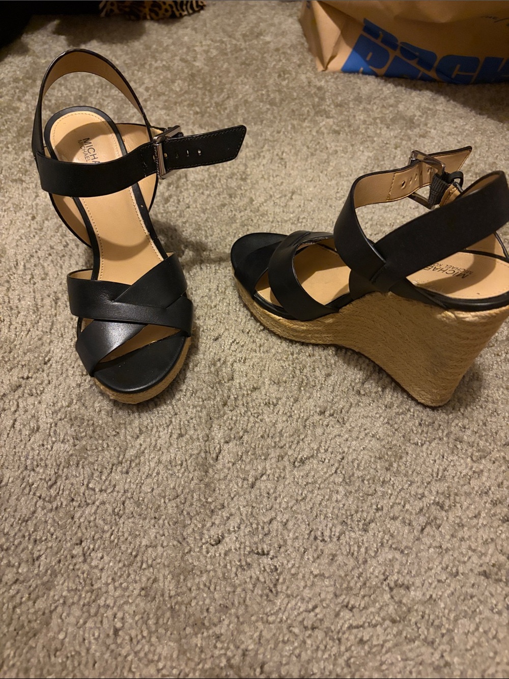 Black Wedge Sandals with Espadrille Platform - Michael Kors
